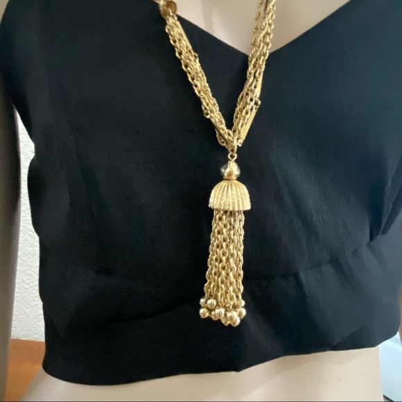 Vintage Unsigned Multi-Strand Chain Tassel Long Necklace - Picture 8 of 10